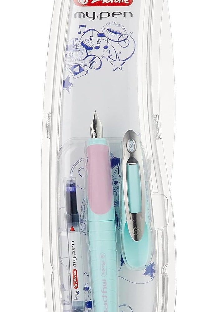herlitz طقم قلم حبر مدرسي هيرليتس - نعناعي/بنفسجي - لليد اليمنى - Image 1
